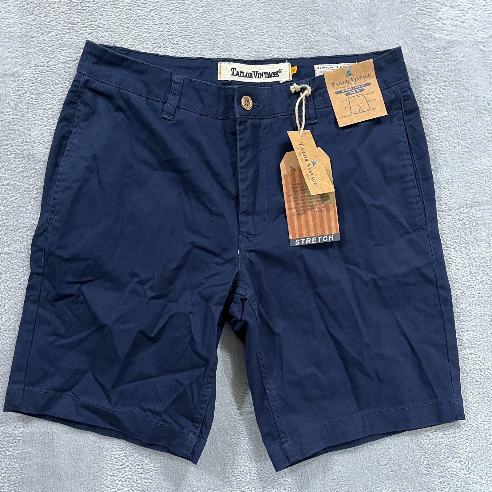 Tailor Vintage Chino Shorts Mens 32 Greenwich Slim Fit 9" Stretch